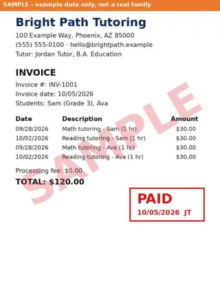 Sample: Sam - Receipt - Bright Path Tutoring - 10-05-26